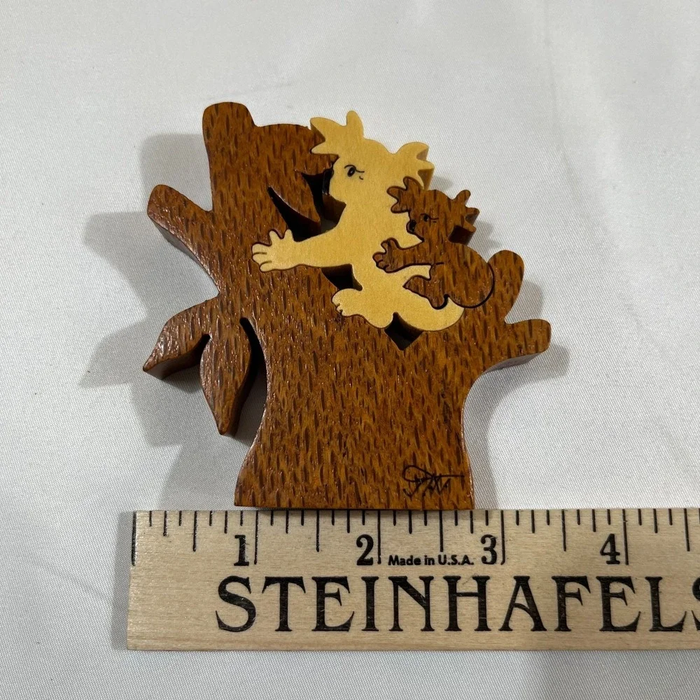 Vintage Artisan‎ Koala Bear Wood Puzzle Figurine Hand Carved Signed 3 Piece Art
